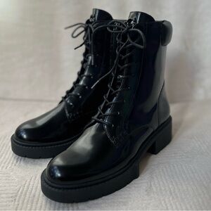 NEW Womens Size 6 Coach Leighton Black Patent Leather Lugged Lace Up Ankle Boots